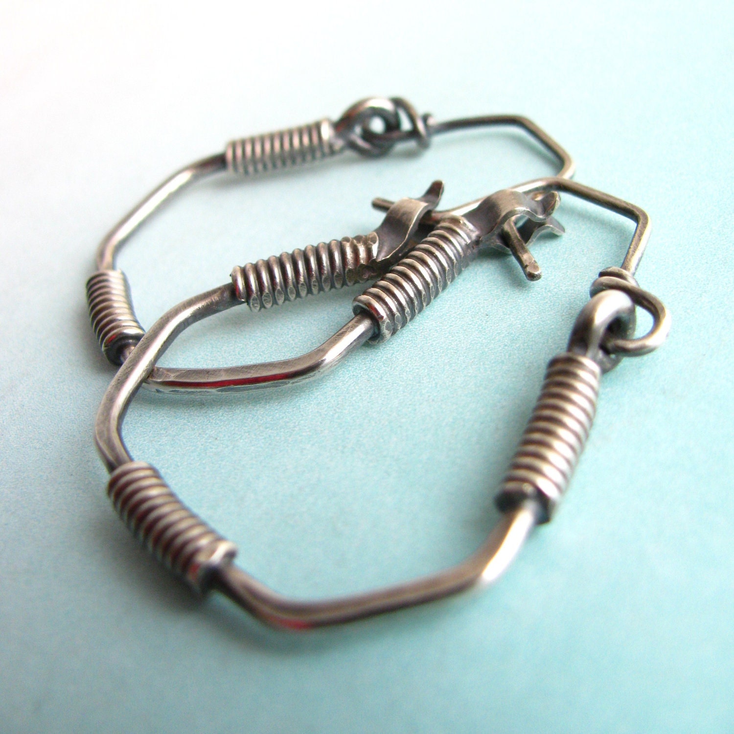 Silver Hoop Earrings - Sterling Silver Modern Tribal Earrings - Geometric Design Metalsmithed Jewelry