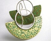 Mixed Metal Floral Verdigris Earrings - Green Patina Earrings -  Brass And Sterling Silver Modern Contemporary Jewelry