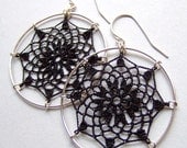 Mandala Doily Earrings, black silk thread