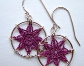 Compass Doily Earrings, hand-dyed cotton thread
