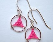 Tiny Triangles, hot pink cotton earrings