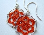 Peony Doily Earrings, hand-dyed silk thread