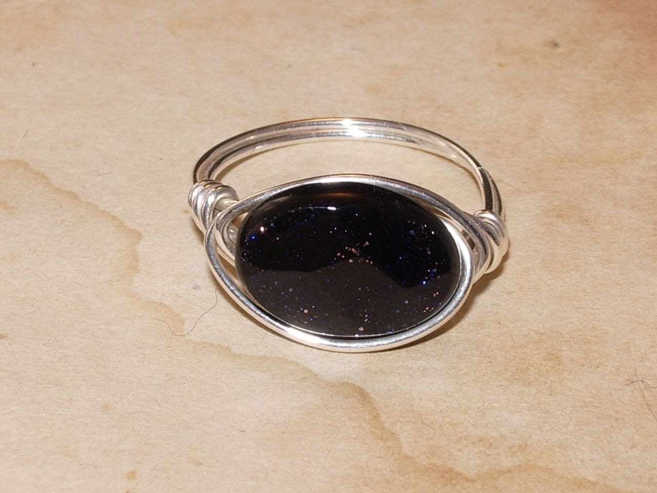 Blue Goldstone Wrapped Ring