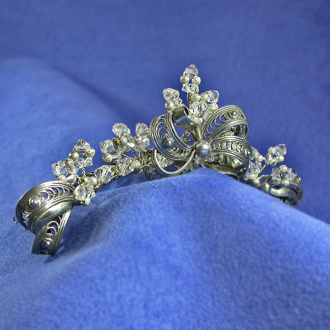 Tiara Comb Swarovski Crystal and Sterling Bow Brooch Tiara//Made with Vintage Jewelry Set