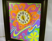 Upcycled Abstract Painting with working Clock - Wall Art by D. Passarelli