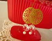 Lovely . Vintage Crystals, Brass Filigree, and White Pearls
