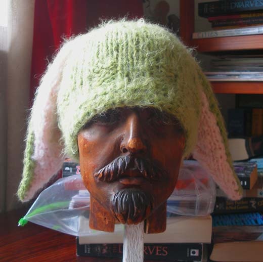 Bunny Hat - pea green with ballet pink