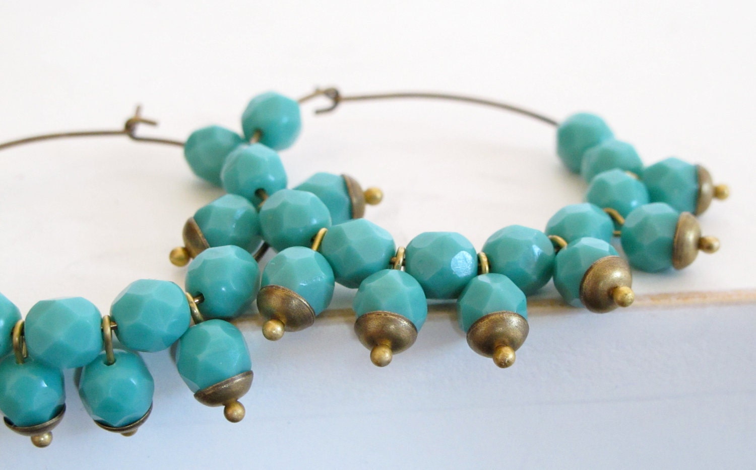 Bohemian turquoise hoop earrings - fire polish Zcech glasses Black Friday Etsy Cyber Monday Etsy