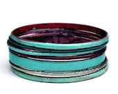 S A L E - Handcrafted Bangle Set - 'Scallywag' - Seafoam Toned Enamel Bracelets