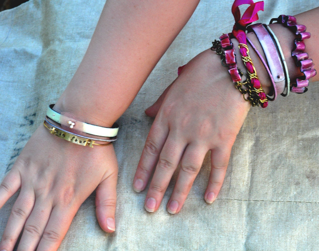 Handmade Bangle Set - Le Petit Trianon - Enamel & Pearl Bracelets