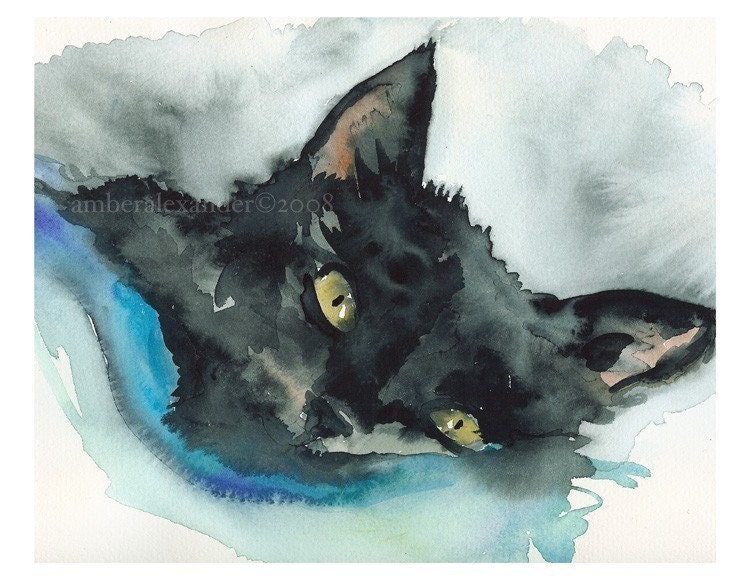 Nutcase Tucked In- Cat Art, Archival print of watercolor
