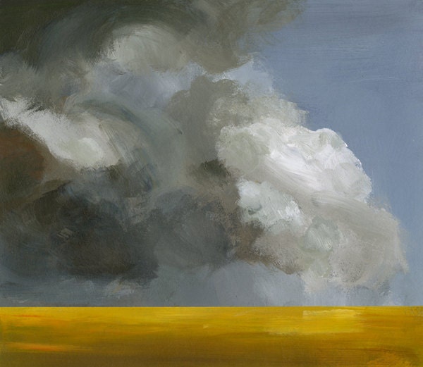 landscape painting, art, wall decor, abstract, gold, grey-"Field Before the Storm" archival landscape print - amberalexander