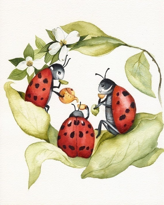 The Ladies -ladybug art, childrens room, decor, nursery