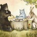 Tea Party, children, cat, bear, rabbit art, decor