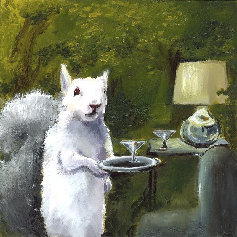 Donald - Albino Squirrel Art, archival print, bar decor, entertaining