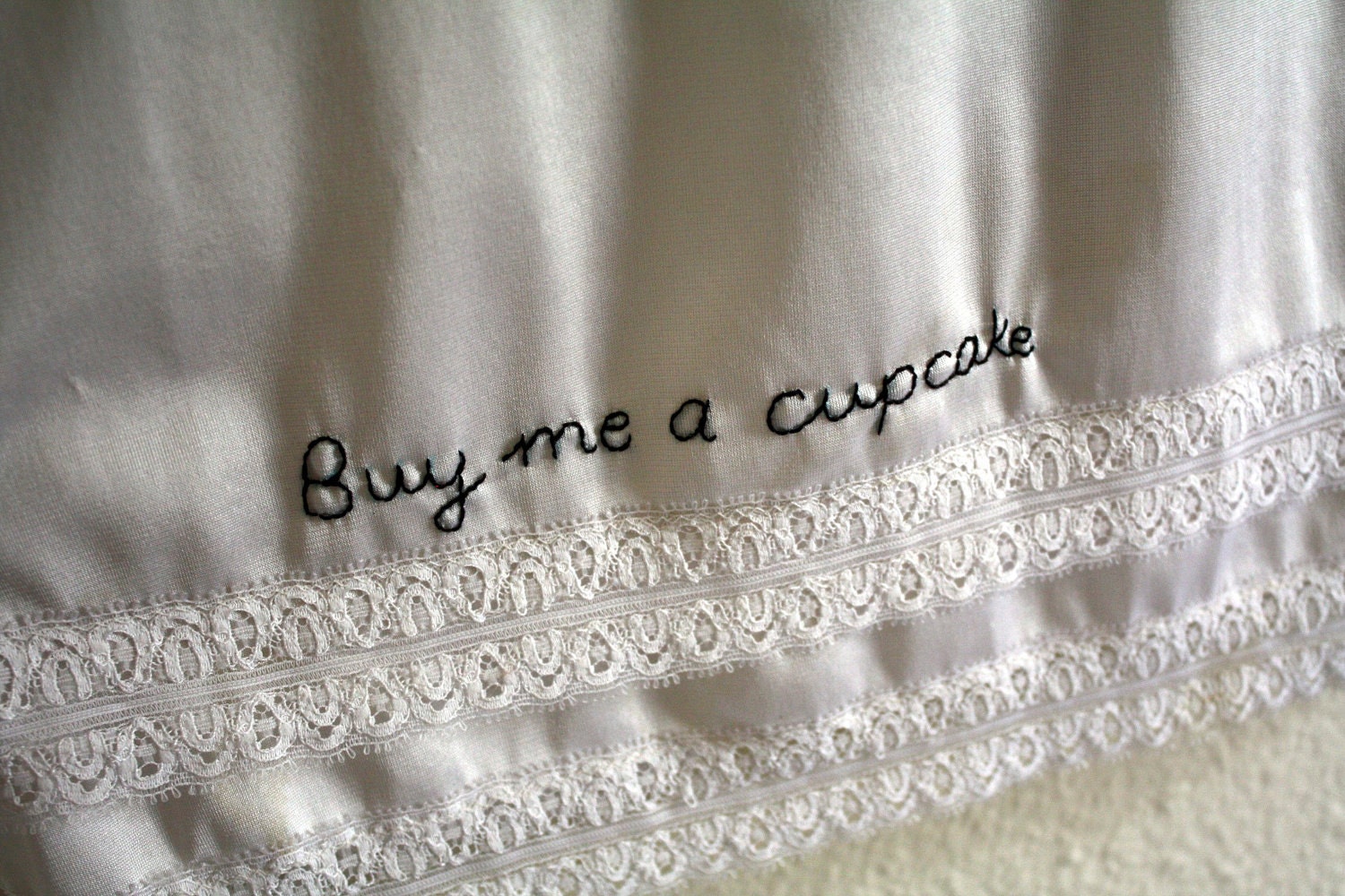 Buy me a cupcake -  hand embroidered - full slip - lingerie - L
