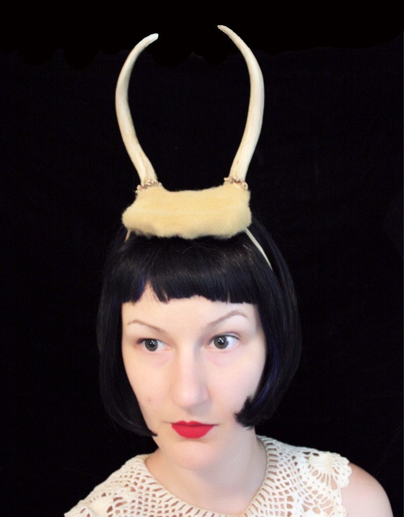 Deer Antler Headband - butterscotch base with two point horns