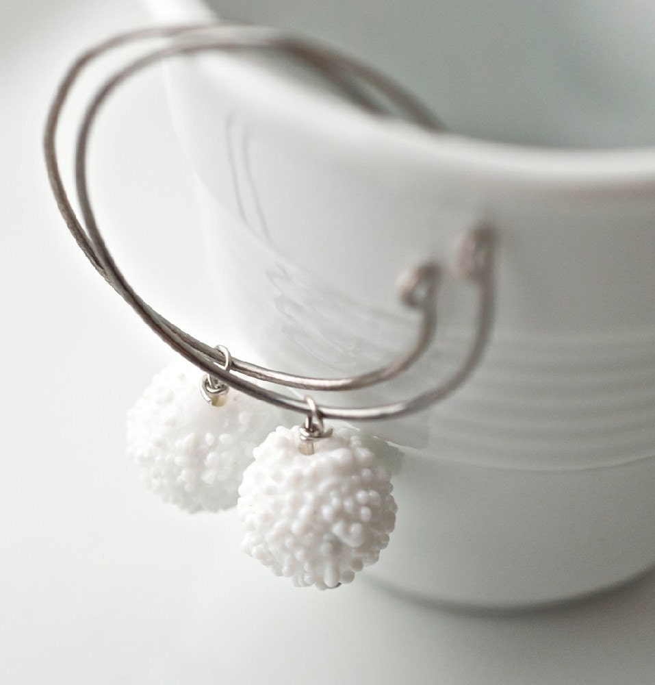 White glass earrings, Vintage sugar glass beads, sterling silver