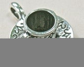 silver pendant coffee tea cup  one charms  embellishment jewelry supplies  P6