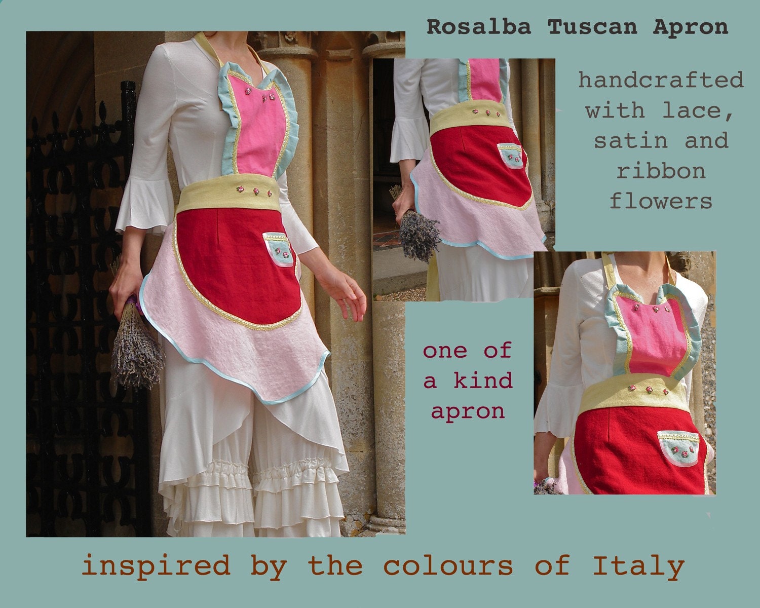cute designer linen full bib apron .  ROSALBA