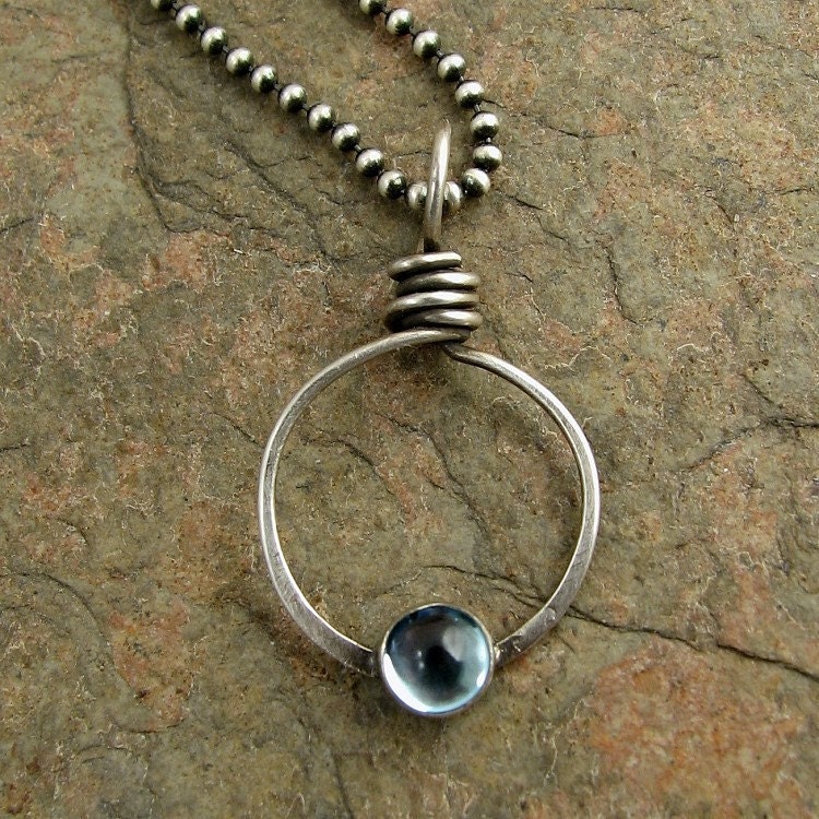 Contemporary Sterling Silver Swiss Blue Topaz Necklace Metalsmith Fabricated Pendant Modern Silver Jewelry