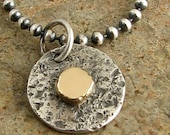 Mixed Metal Sterling Silver Necklace with 14k Gold Dot Rustic Oxidized Eco Friendly Recycled Silver Gold