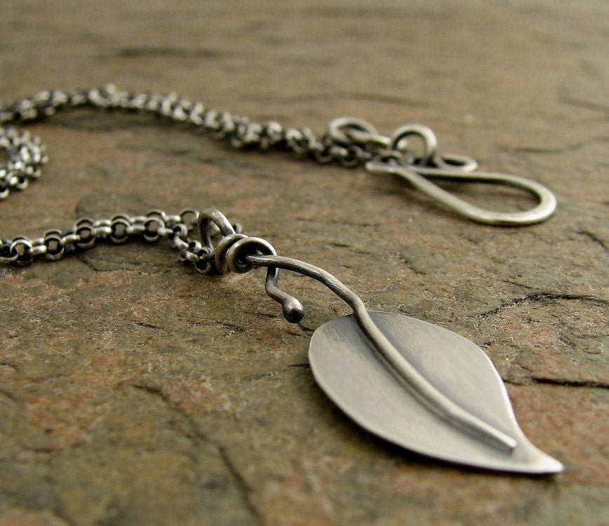 Sterling silver fabricated leaf necklace, botanical jewelry. Rustic modern jewelry, silver necklace, metalsmith