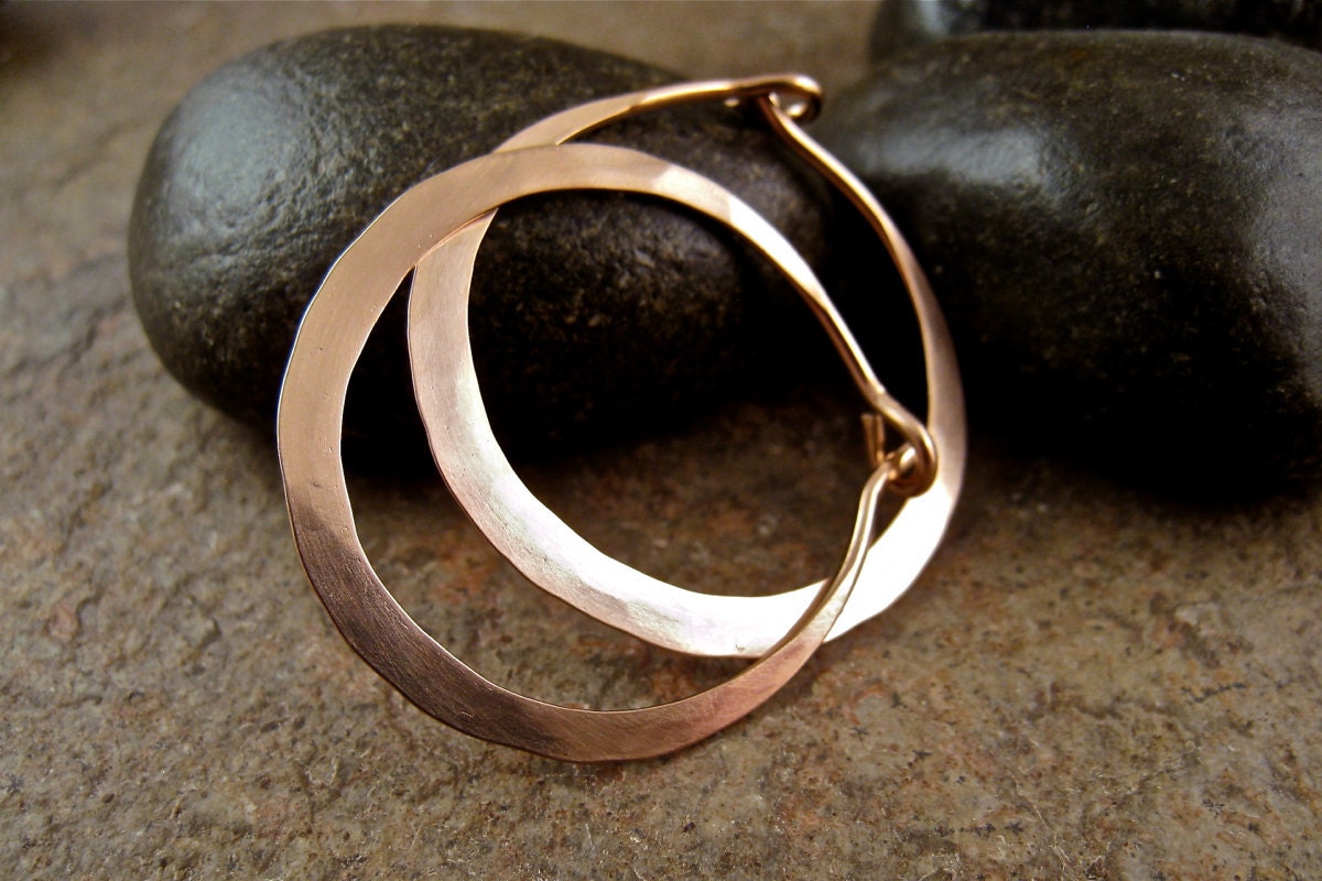 Small Rose Gold Hoop Earrings, Wide Hoops, Pink Gold Earrings, Rose Gold Filled Earrings, Rose Gold Jewelry