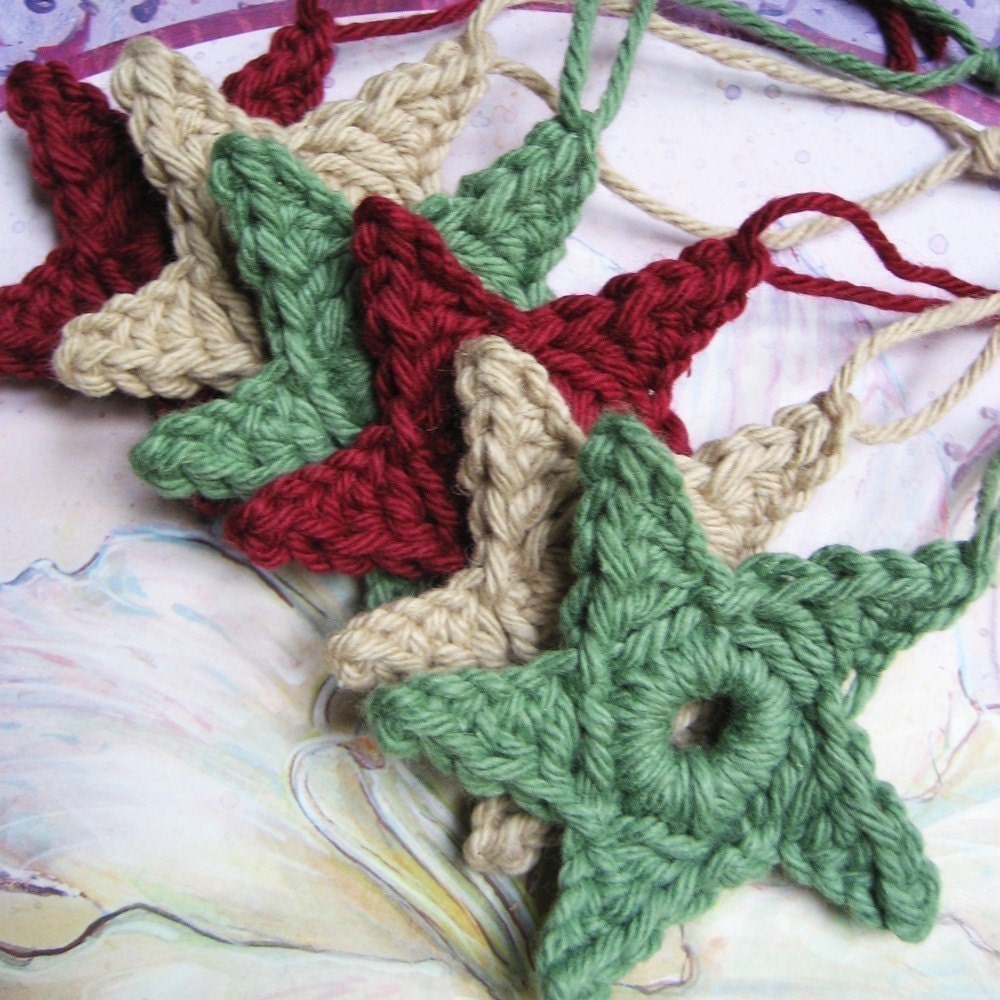 set of 6 small cotton star ornaments (classic)