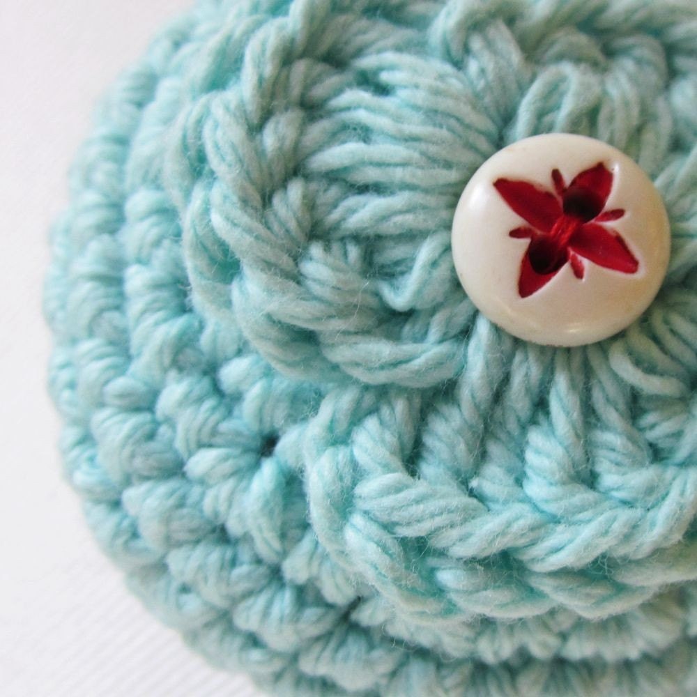 posie pincushion (red burst on robin's egg)