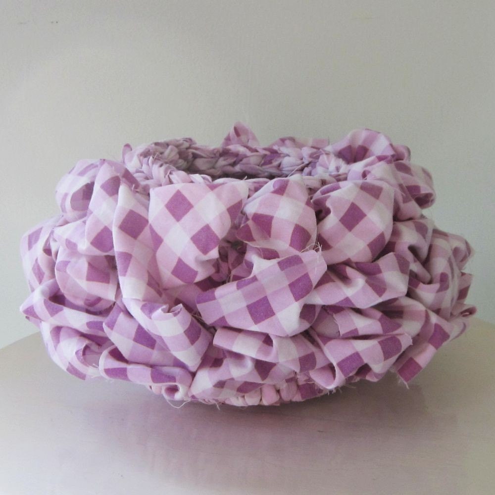 handmade ruffled basket upcycled cotton sheet