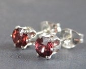 Fiery red garnet stud earrings in sterling silver - The perfect little earrings