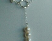 SALE -Freshwater Pearl Lariat Trio Necklace, Bridesmaids Gift Jewelry Necklace