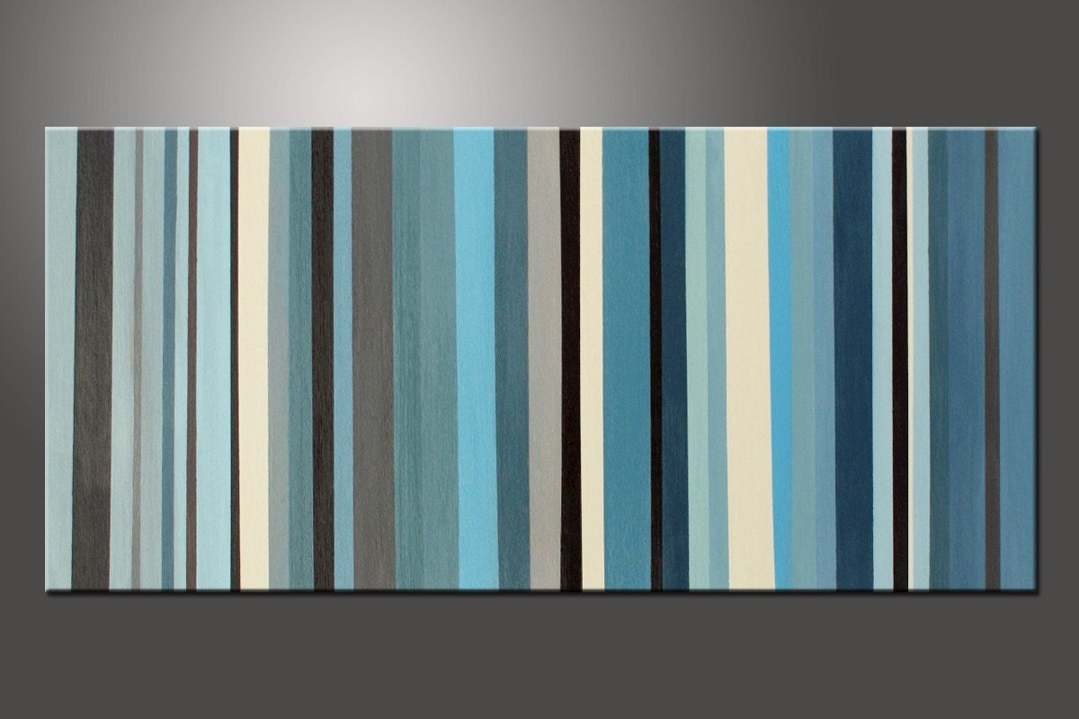 Large Abstract Painting Modern Canvas Original Art Stripes - Title, Parallel 1 - Large 24x48 Inches