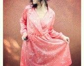 SALE Vintage Coral Polka Dot Dress - LARGE or XLARGE - Clearance