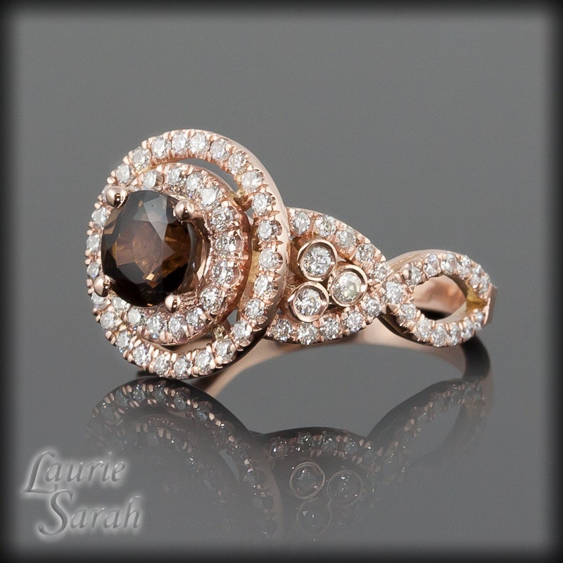 Smoky Topaz and Diamond Double Halo Ring in Rose Gold - LS1907