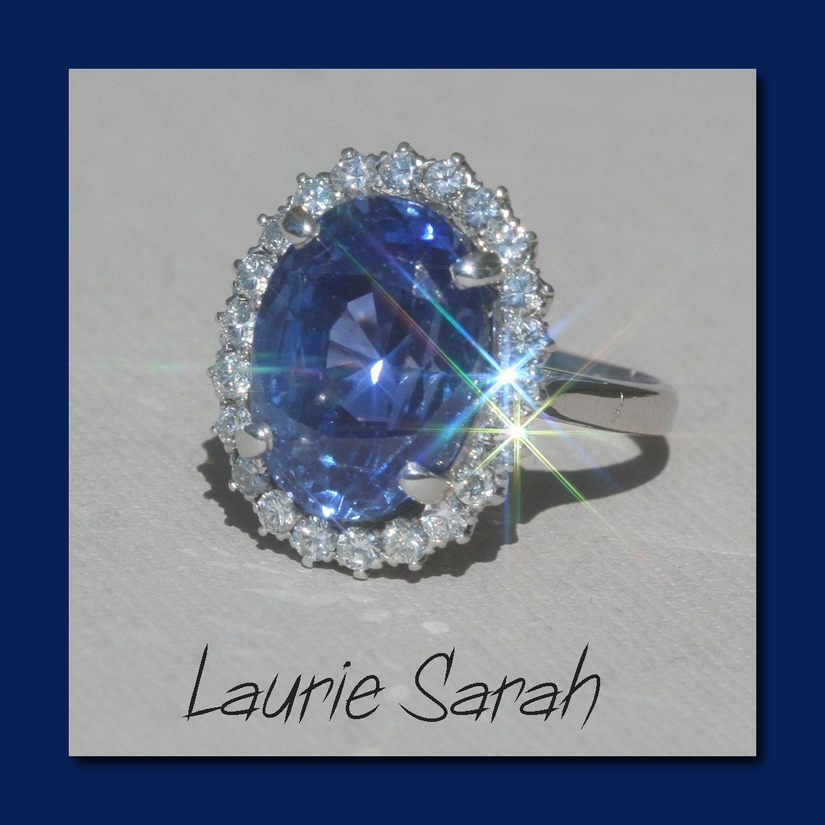 25% off - Feel like Kate Middleton with this Blue Sapphire and Diamond Ring - 12.5 carat AMAZING gemstone - Vintage - Ready to ship - LS705