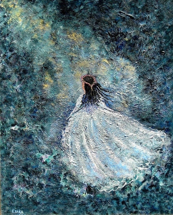 Fine art french pale blue ballerina violet turquoise white long vintage gown dreamy girl