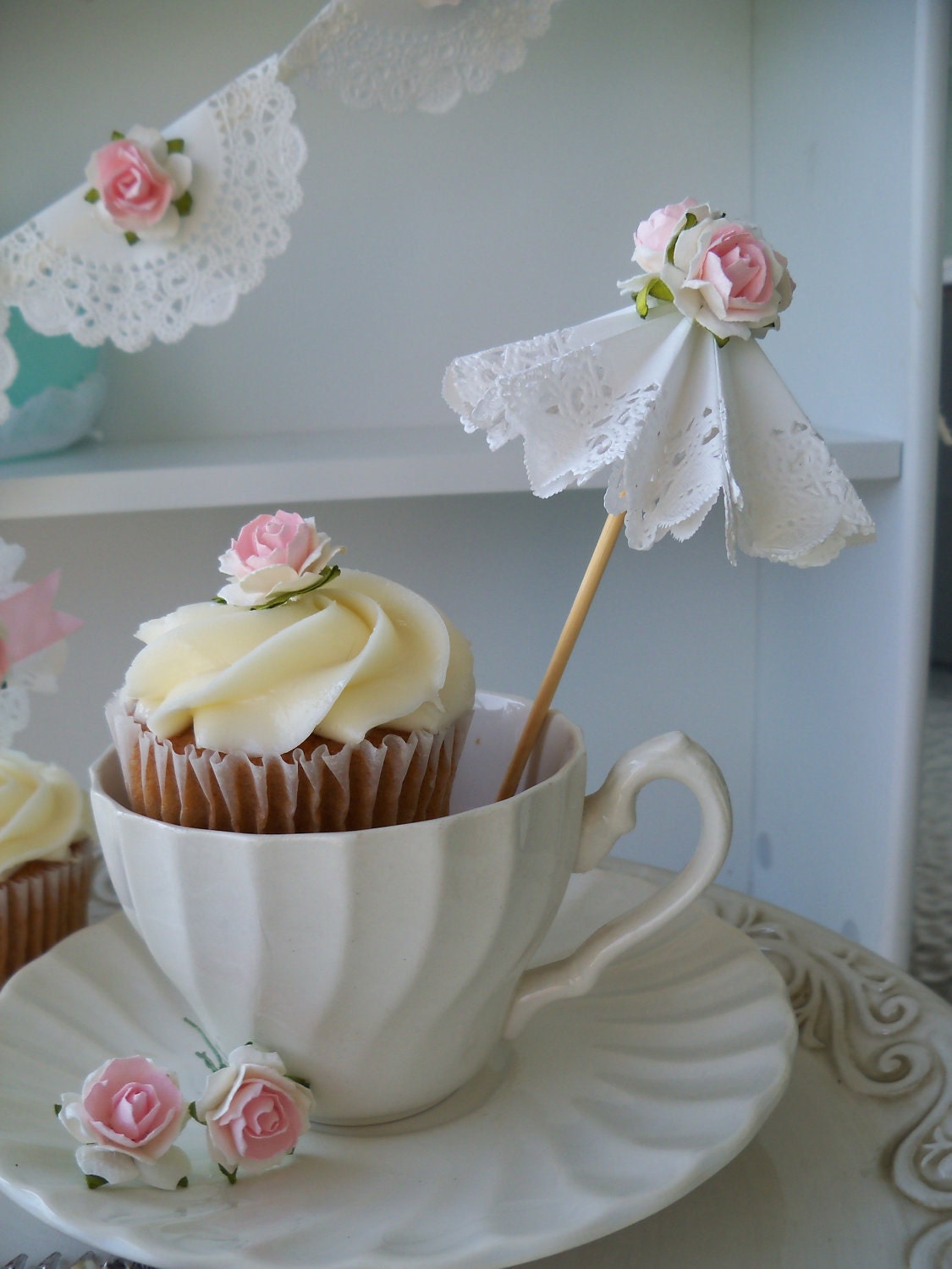 Three Parasol Cupcake Toppers for Birthday Party