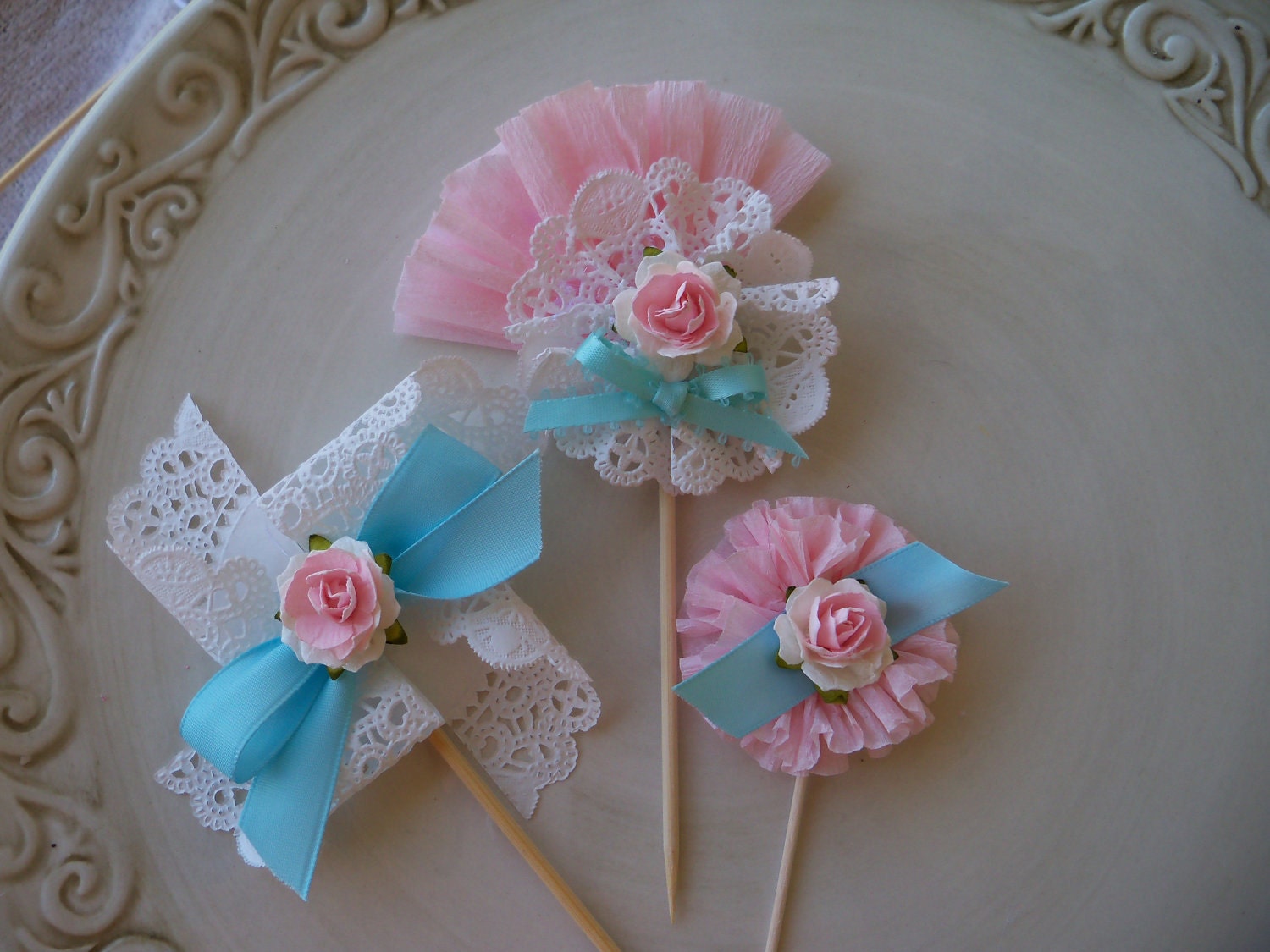 Marie Antoinette Inspired Cupcake Toppers Set of Six for Birthday Party
