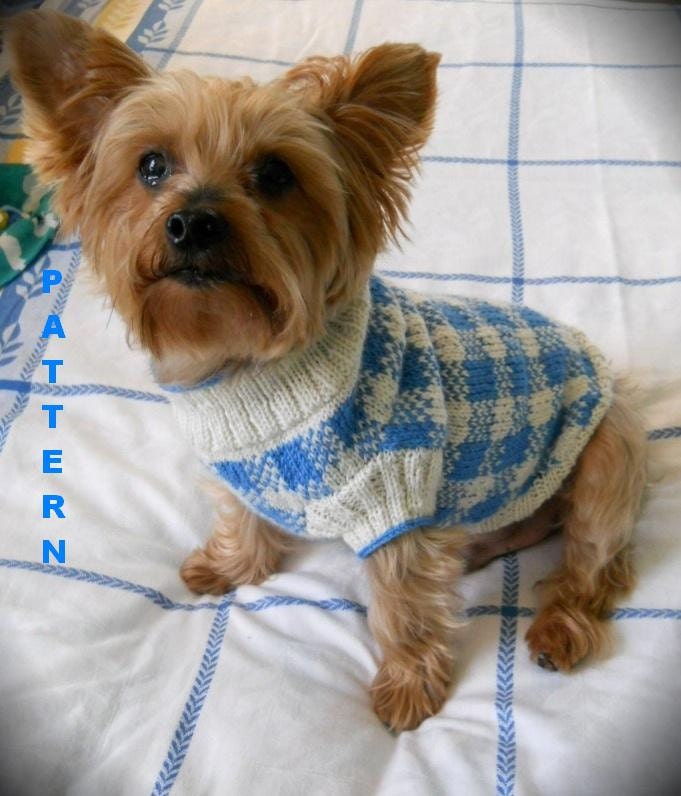 SUNDAY PICNIC Gingham Check Dog Sweater Knitting Pattern