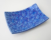 Whimsical Blue Textured Swirl Handmade Ceramic Pottery Soap Dish Plate