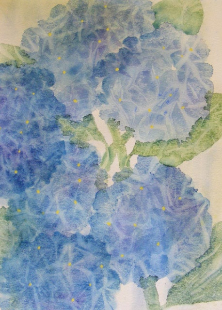 Heavenly Blue Hydrangeas II-Original Watercolor