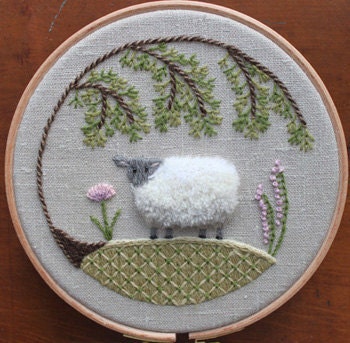 Sheep Crewel Embroidery Pattern and Kit