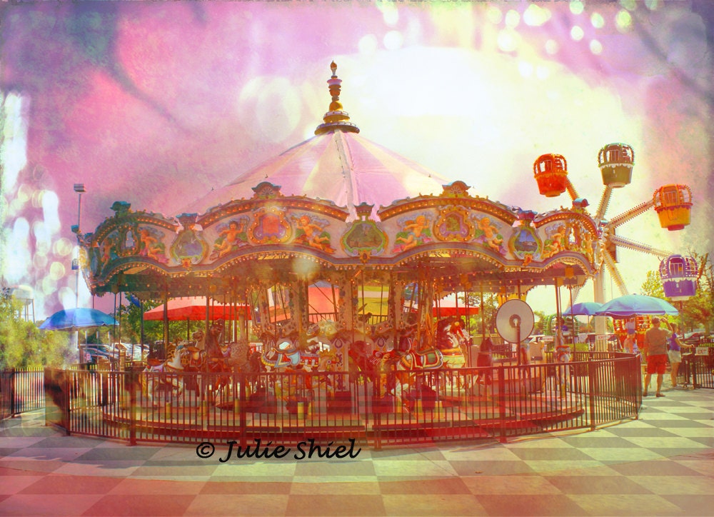 Carnival Carousel - Merry Go Round - 8x12 Art Photography, Dreamy Carousel horses surreal Circus Nursery home decor in pastels