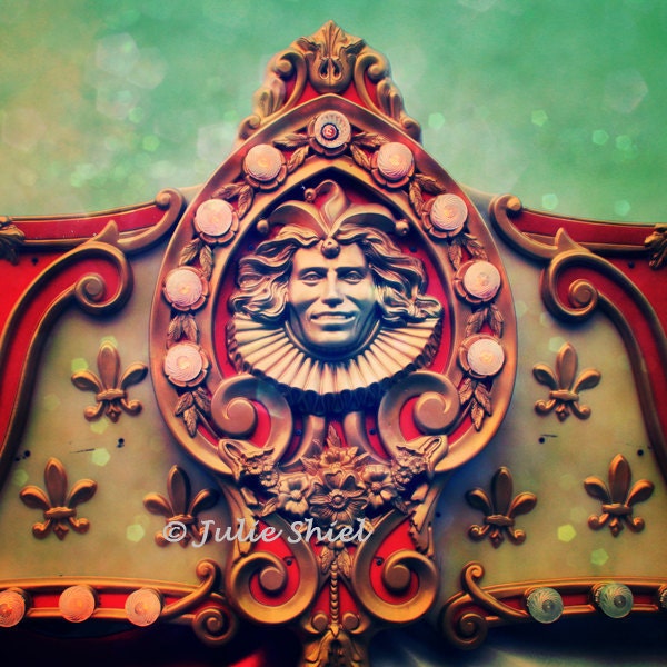 Carnival Carousel - Step Right Up - 8x8 Vintage Circus Art Photography merry go round , Green and orange glitter Nursery Home decor