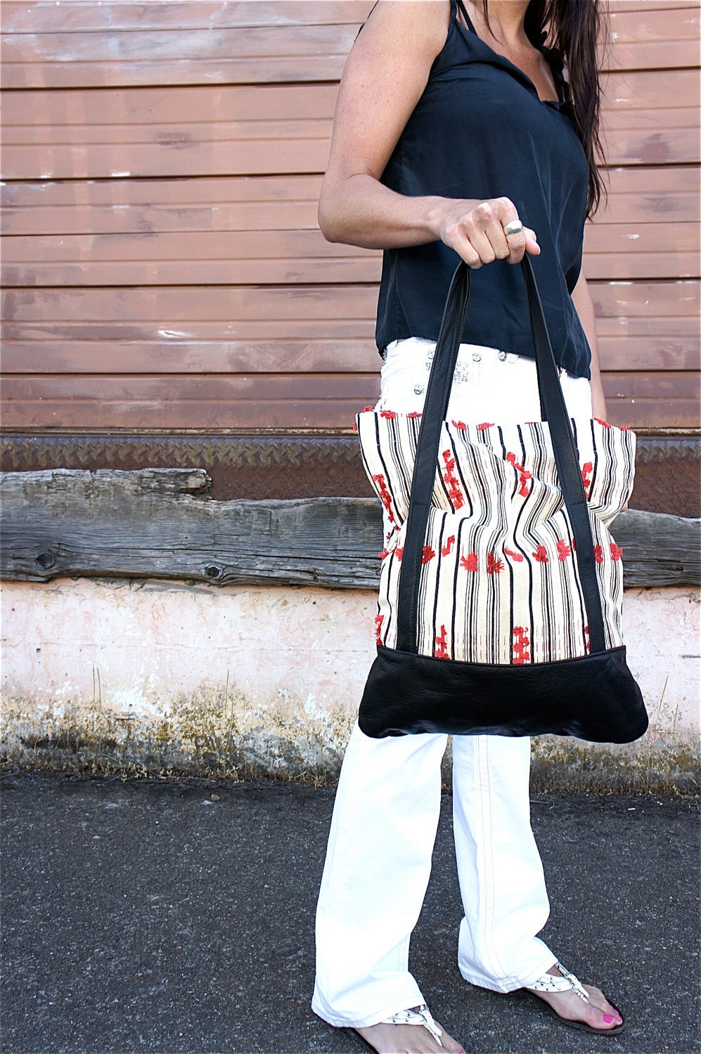 SALE//LUELLA ////Vintage Tassel Fabric with Black Aniline Leather Accents