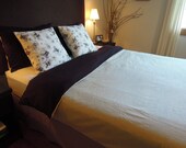 Ready Made Double Simple Duvet Cover, Natural Bedding, Dark Brown and Sage