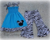 Custom Boutique Clothing Aqua Smocked Minnie Zebra Dress Pant  size 12 18 24 2t 3t 4t 5t 6 7 girl