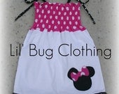 Custsom Boutique Clothing Minnie Mouse Smocked Pink Black White Dots Dress